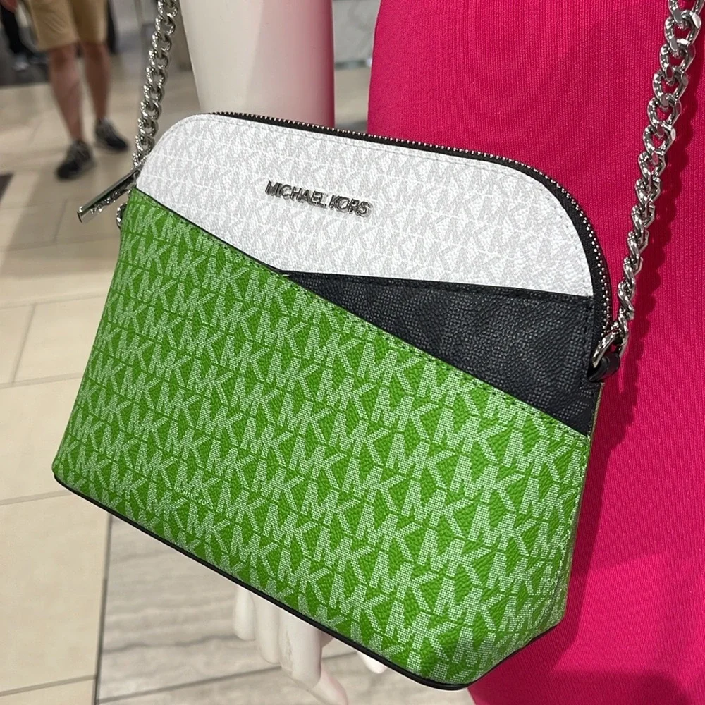 Michael Kors Jet Set Travel Color-Block Signature Logo Crossbody  Jungle Green